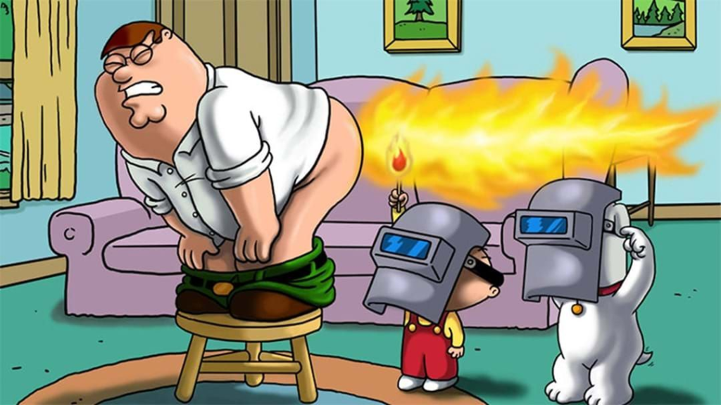 Peter echando un pedo quemando gas